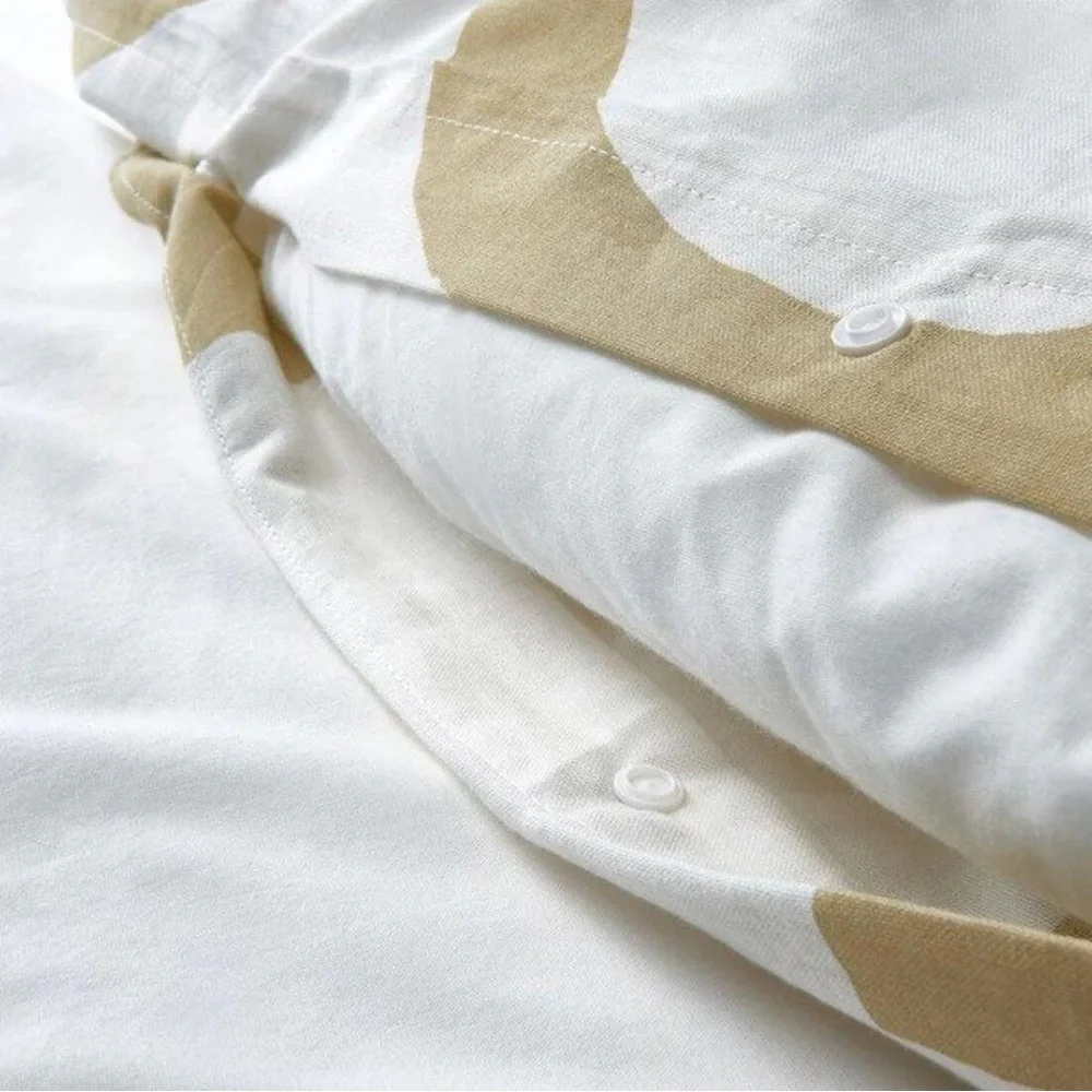 Ikea Glansblomma KING Sz White Beige Green Abstract Print Duvet Cover & 2 Shams